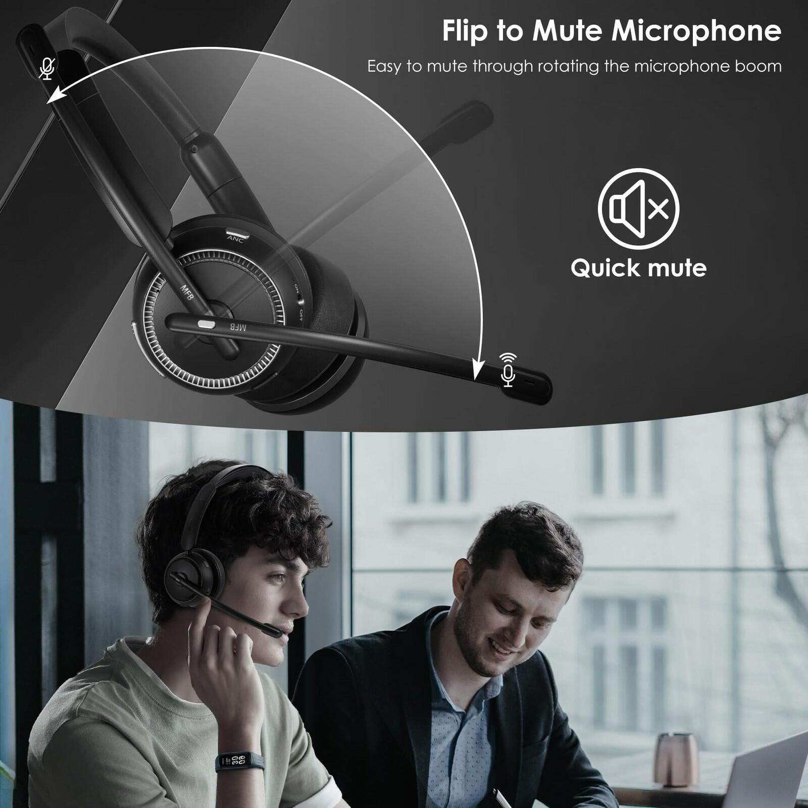 Upgrade ANC & ENC Headset with Microphone for PC, Wireless Headset with Mic for