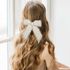 Large Pearl Rhinestone Hair Bow Clips- Full Sparkling Pearls with Crystal Stone