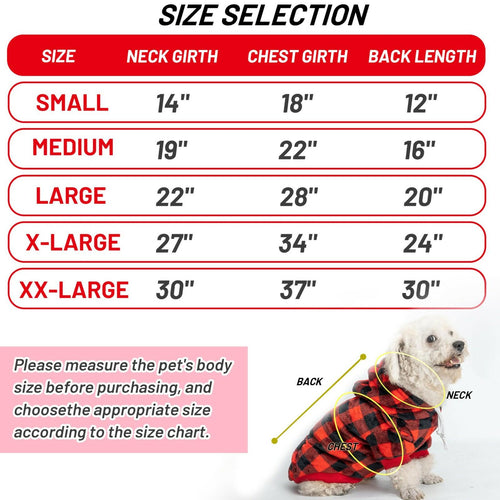 ALUZAEMO XXL Dog Hoodie for Large Meidum Small Dogs, Winter Plaid Fleece Warm