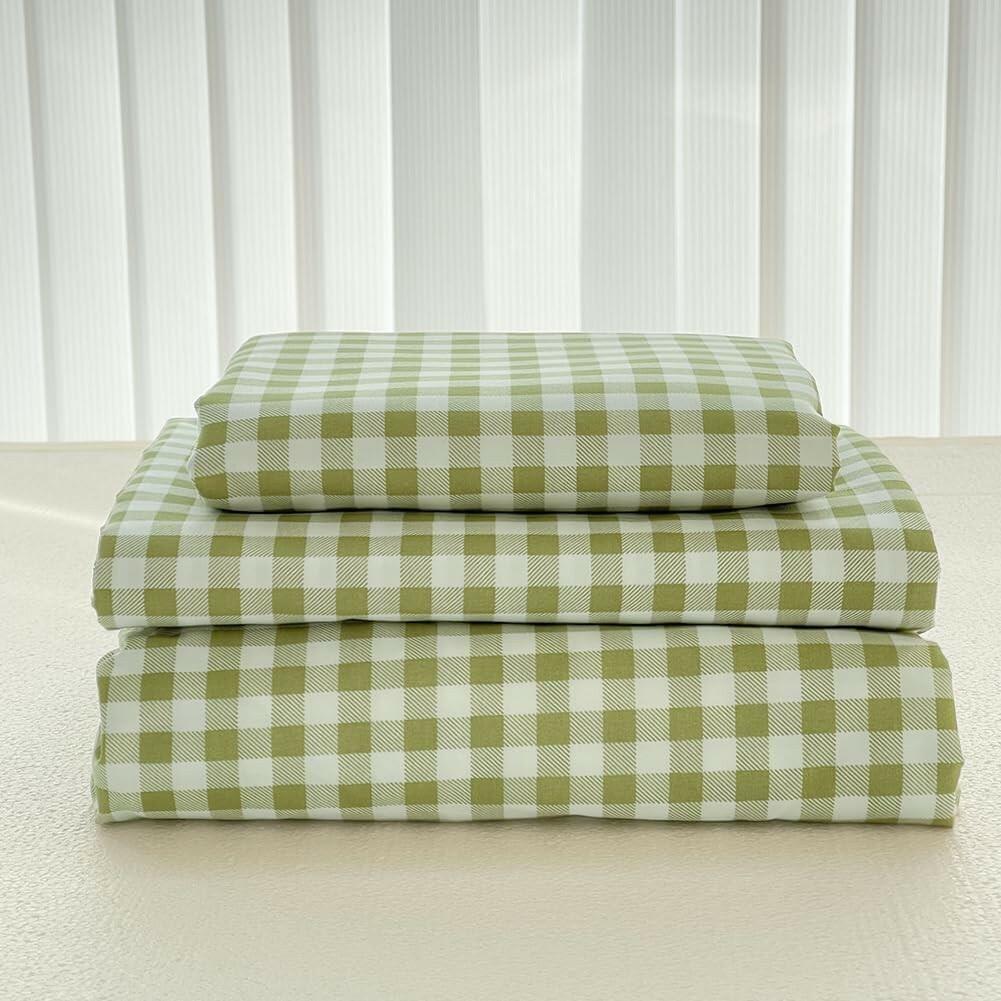 NSNLGSGC Sage Green Gingham Full Sheet Set, Soft Brushed Microfiber Plaid Full