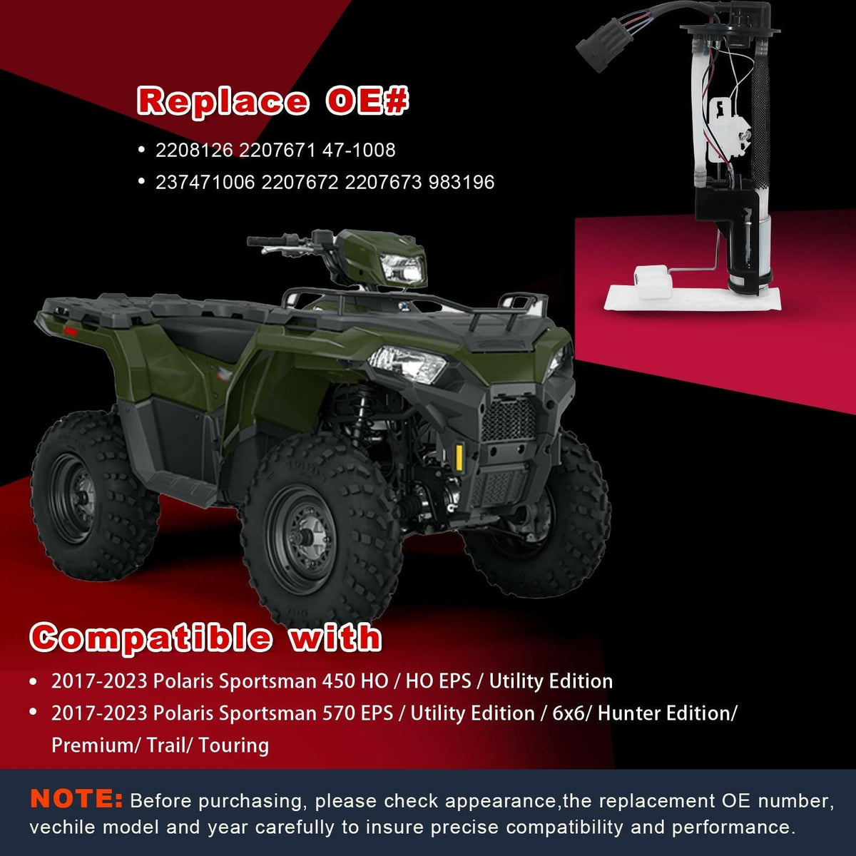 471008 2208126 Fuel Pump Assembly Compatible With Polaris Sportsman 450 570