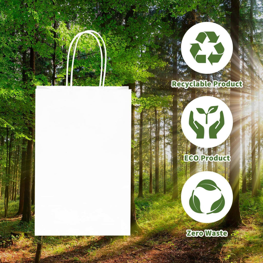 OUTUXED 60pcs 5.25x3.2x8in White Paper Bags with Handles, Small White Gift Bags