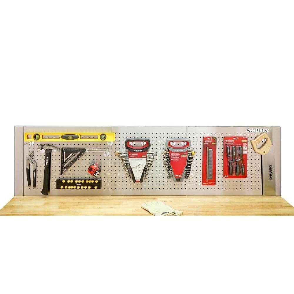 Husky 52 in. W to 72 in. W Stainless Steel Adjustable Pegboard
