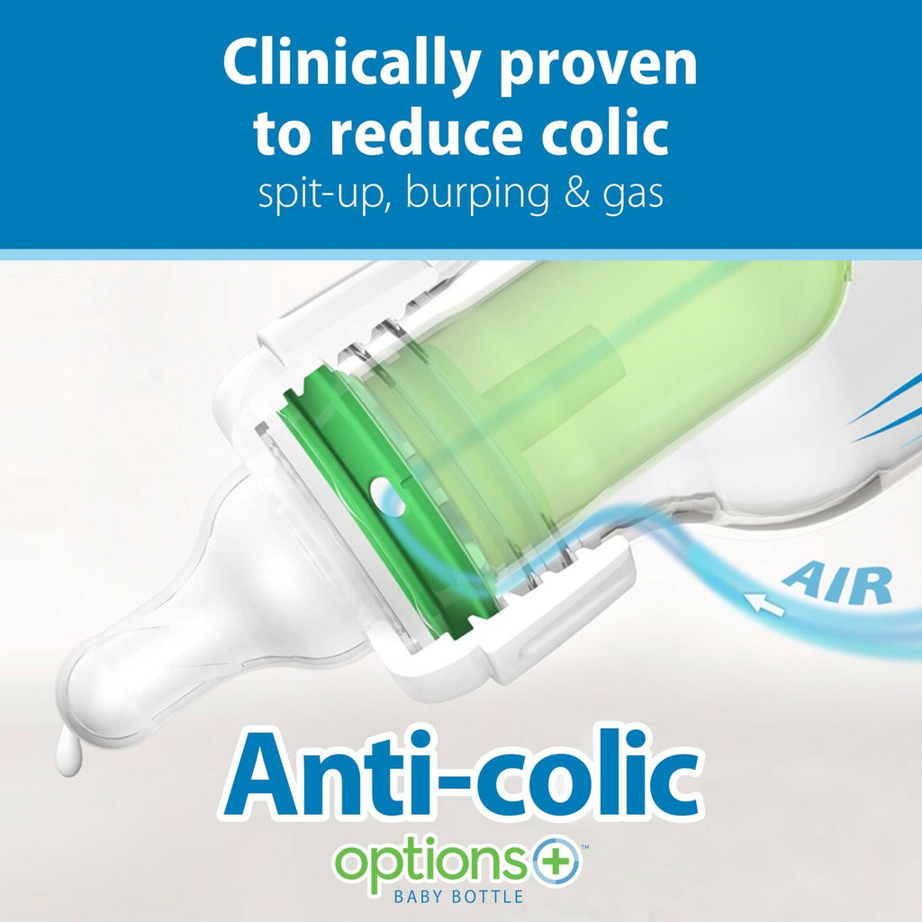 4 Pack Dr. Brown's Natural Flow Anti-Colic Options+ Narrow Baby Bottle, 4 oz/120