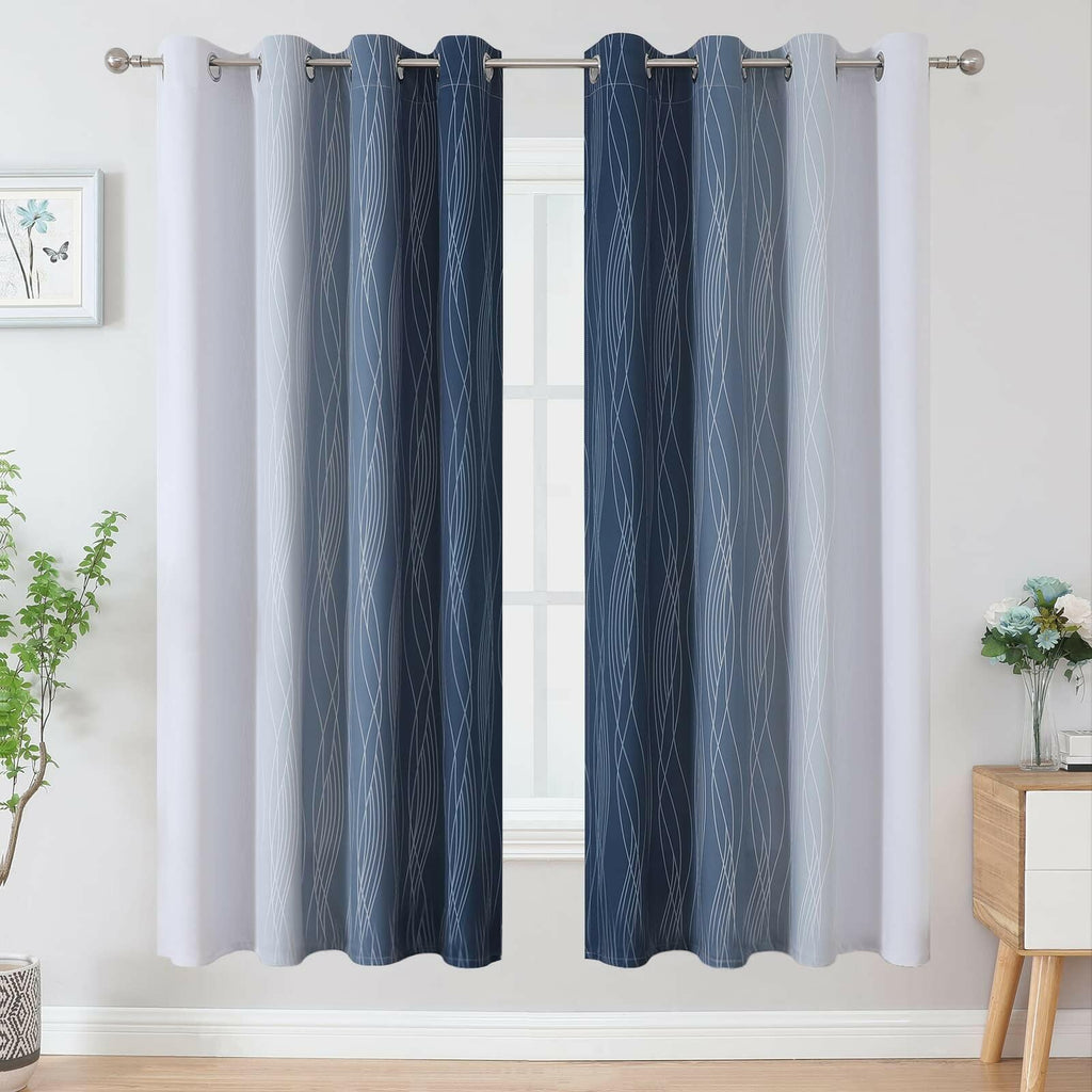 Estelar Textiler Navy Blue and Grayish White Blackout Curtains for Bedroom 72