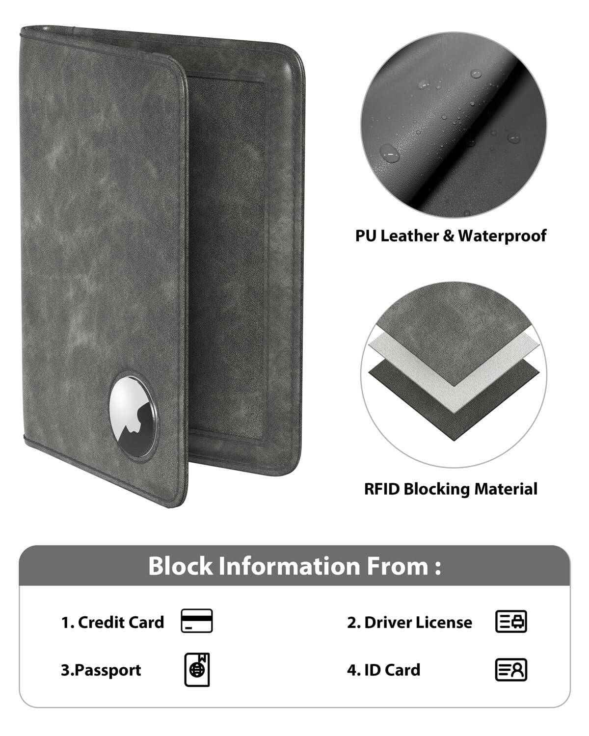 Stouchi AirTag Passport Wallet, Grey, Unisex, Faux Leather, RFID Blocking,