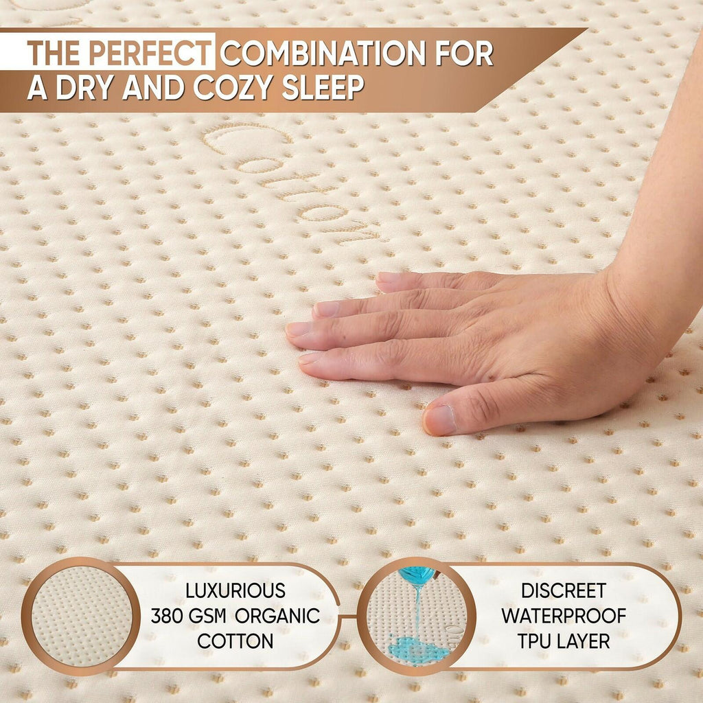 Luxury Waterproof Organic Mattress Protector Full Size - Organic Cotton