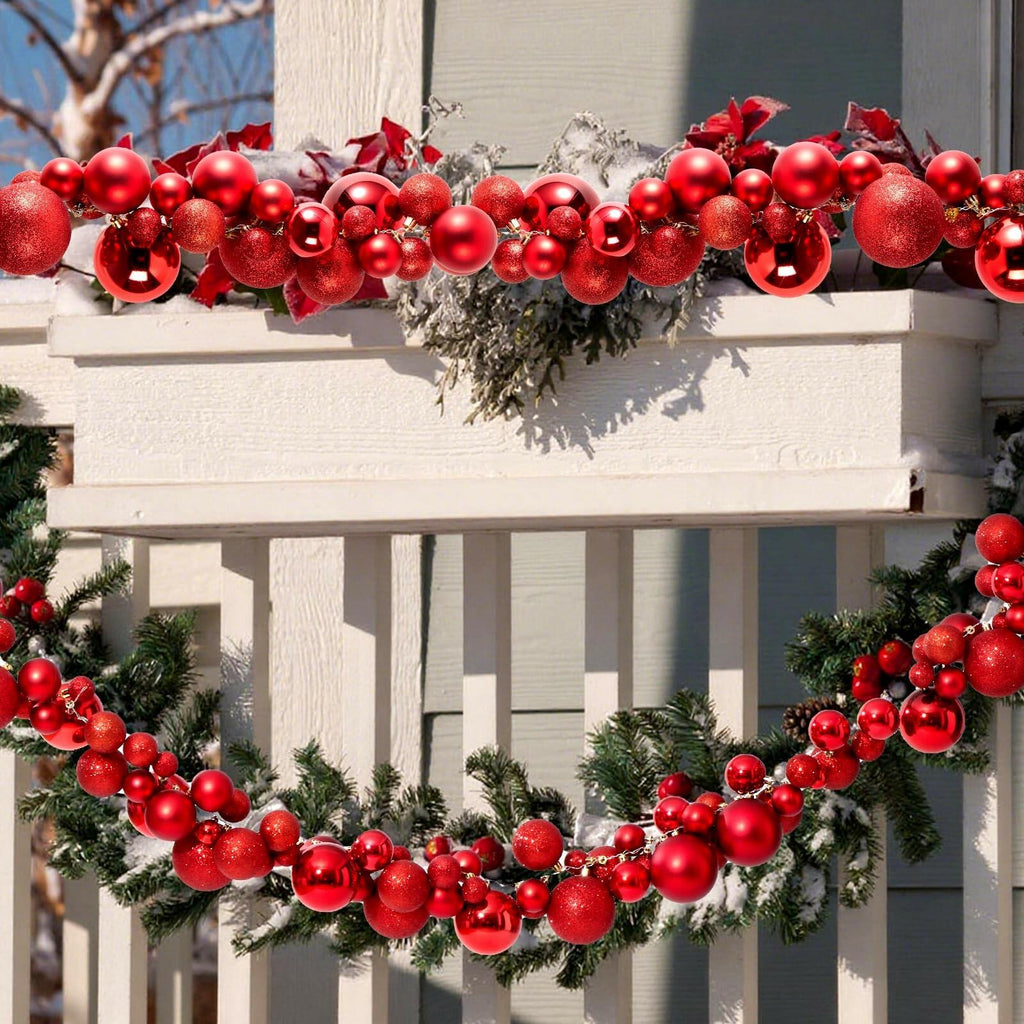 4 Pack 1.8 Feet Christmas Ball Garland Ornaments with 12 Velvet Bows and 12
