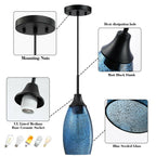 1 PACK Viinew Mini Glass Pendant Light Handblown Clear Dark Blue Seeded Glass