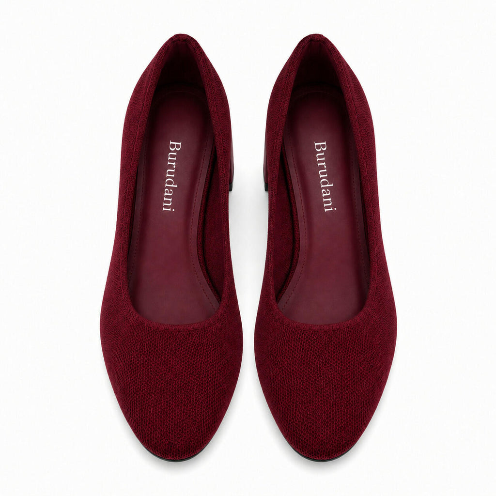 Burudani Women Burgundy Block Heel Pumps Knit Comfort Round Toe Size 11