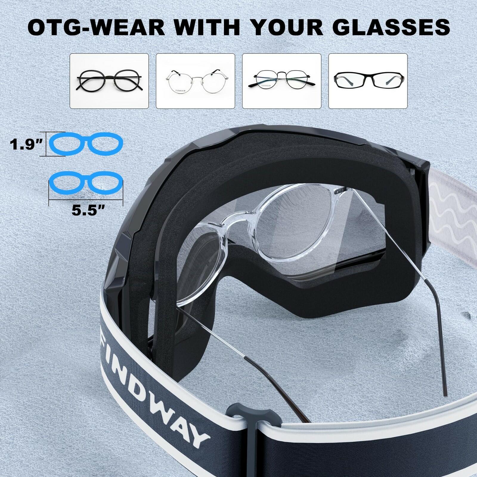 findway Ski Goggles OTG - Over Glasses Snow/Snowboard Goggles for Men, Women &