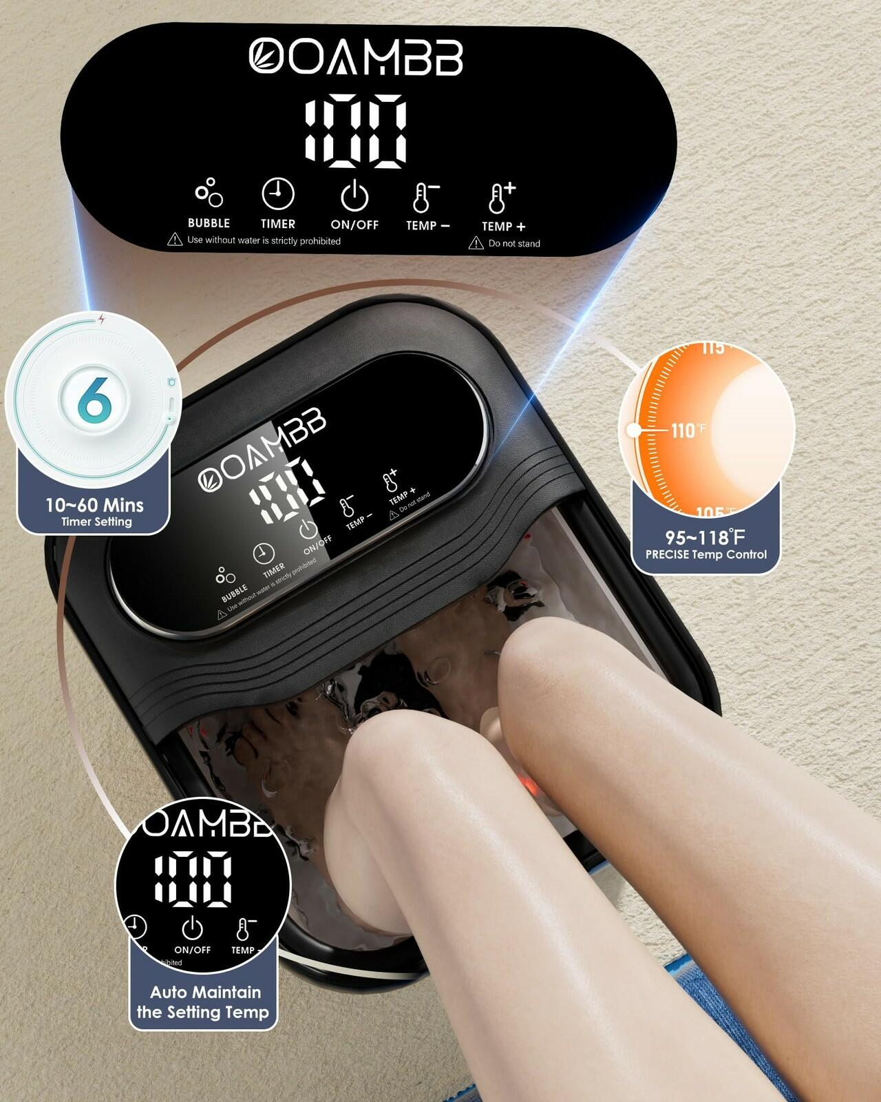 OPEN BOX - OOAMBB Collapsible Foot Spa with Heat, Bubble and Temp Control, Foot