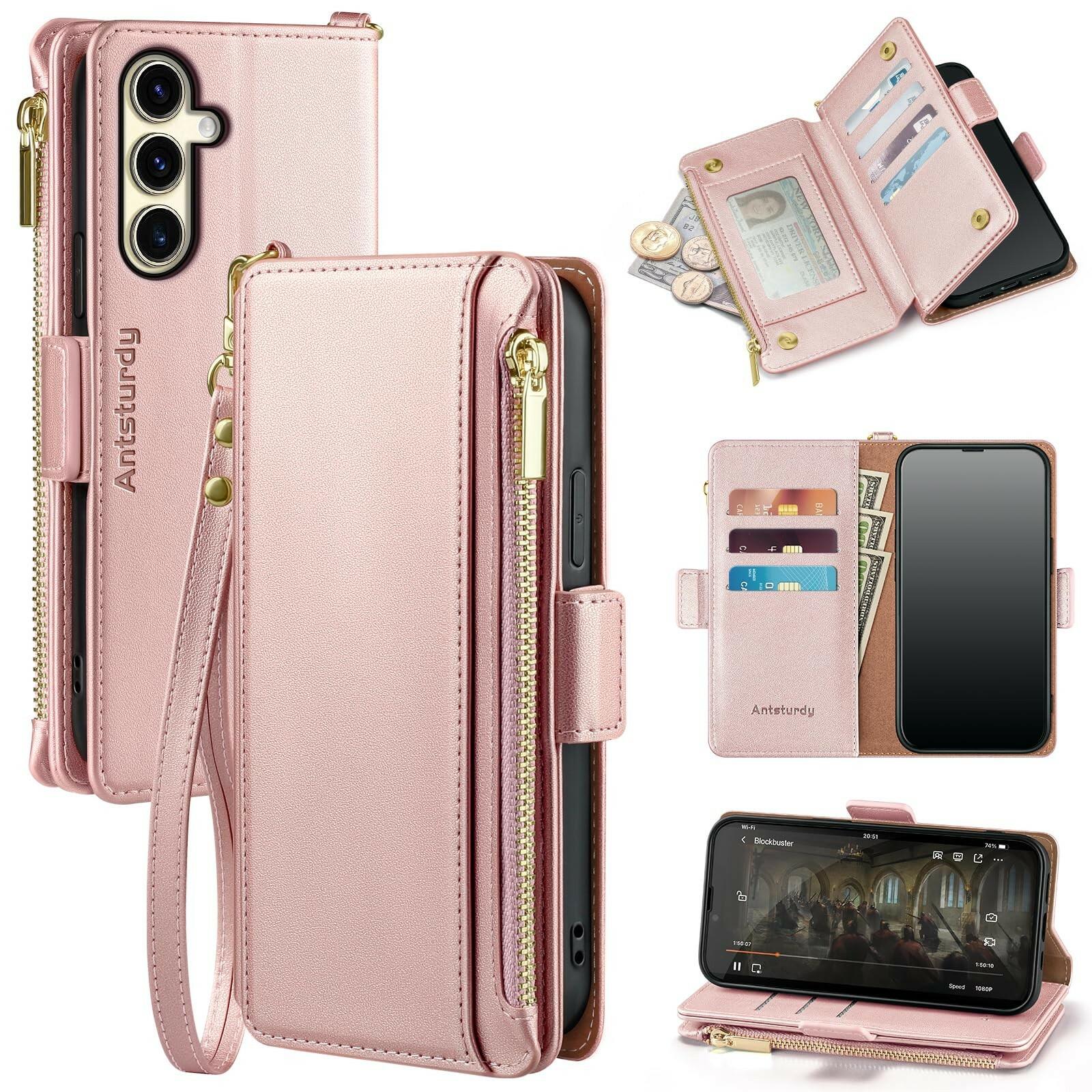 Antsturdy Compatible with Samsung Galaxy S25 Plus Wallet Case with Card