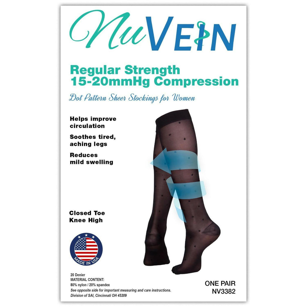 NuVein Sheer Compression Stockings, 15-20 mmHg Support, Women's Dot Pattern