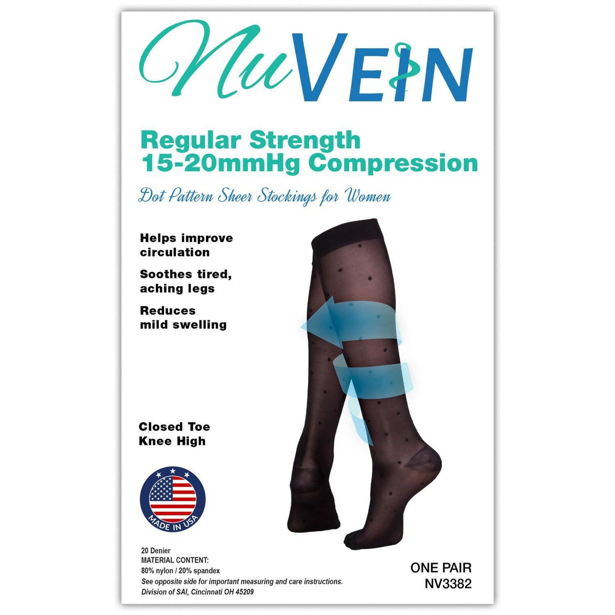NuVein Sheer Compression Stockings, 15-20 mmHg Support, Women's Dot Pattern