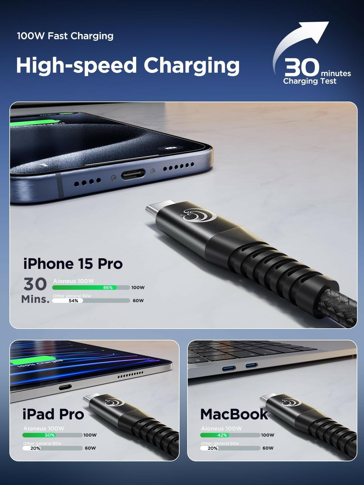 Aioneus USB C to USB C Cable, 10ft 100W Type C to Type C Charger Cord Fast