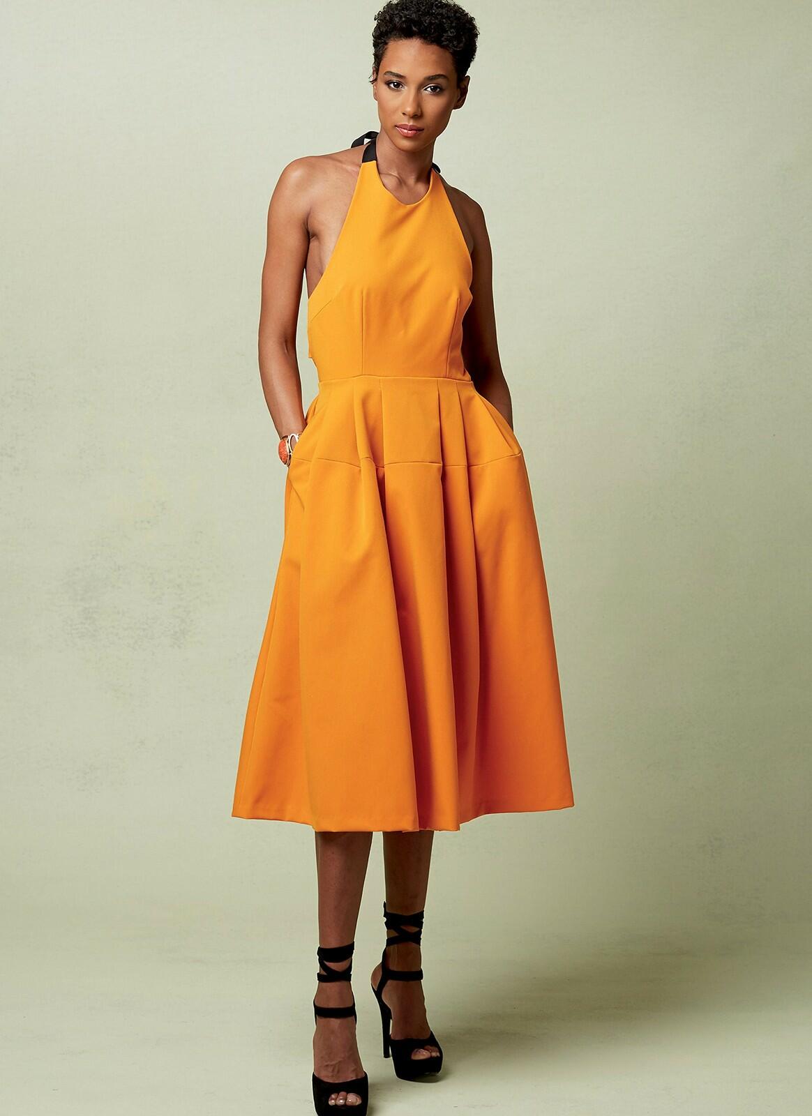 Vogue Patterns V1546 Misses' Lined Pleated Halter Dress with Neck Tie Sewing