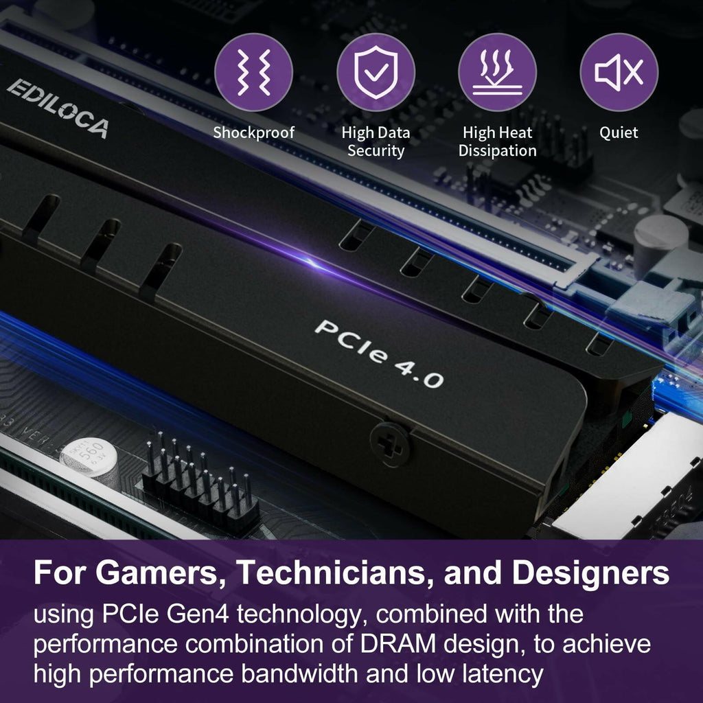 Ediloca 1TB PS5 SSD Heatsink PCIe Gen4 NVMe 7400MB/s DRAM EN855