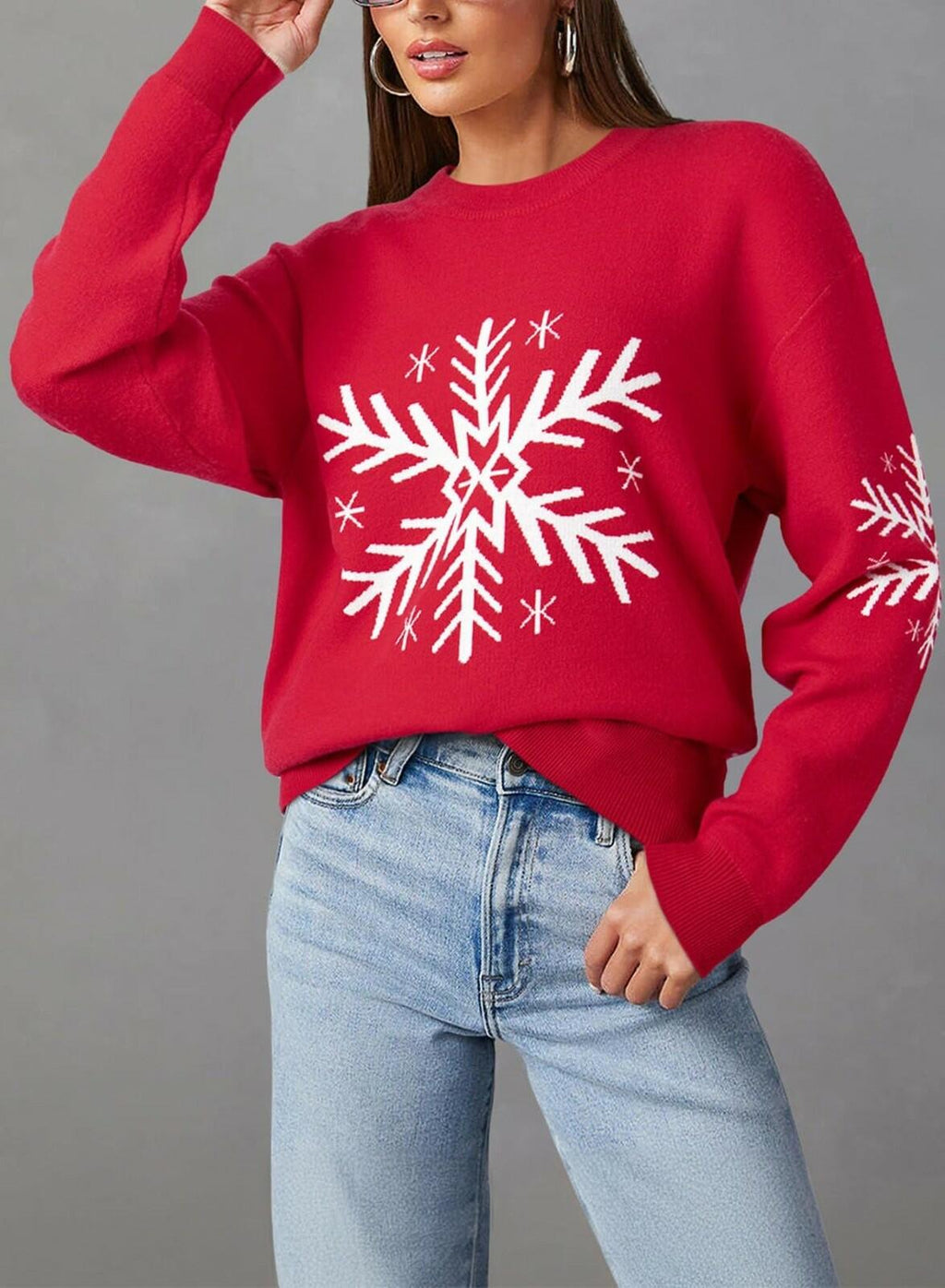 Dokotoo Womens Funny Christmas Sweater 2025 Crewneck Long Sleeve Snow Printed