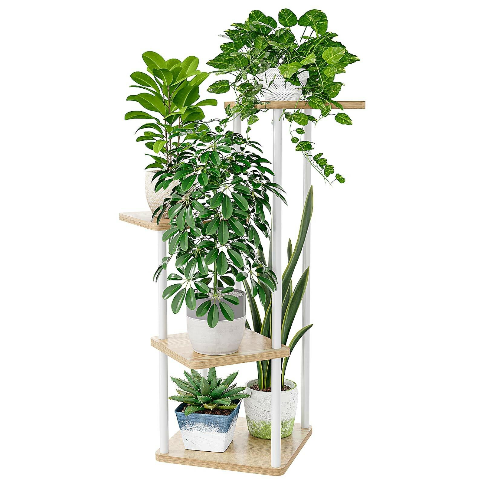 Bamworld Small Plant Stand Indoor 4 Tier Metal Plant Shelf for Multiple Plants