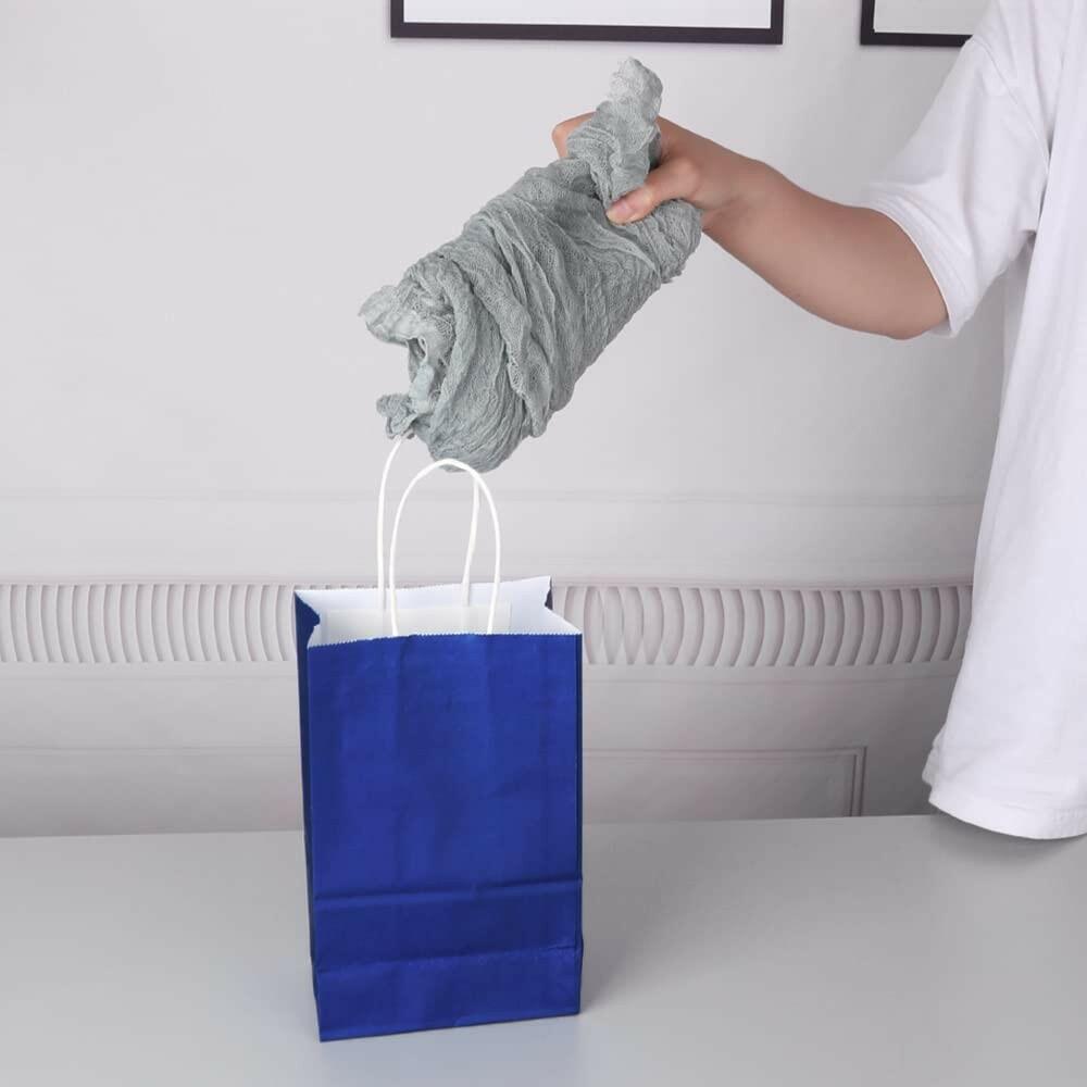 Oikss 50 Pack 5.25x3.25x8.25 Inch Small Royal Blue Kraft Paper Bags with Handles