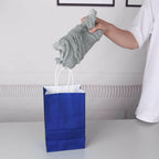 Oikss 50 Pack 5.25x3.25x8.25 Inch Small Royal Blue Kraft Paper Bags with Handles