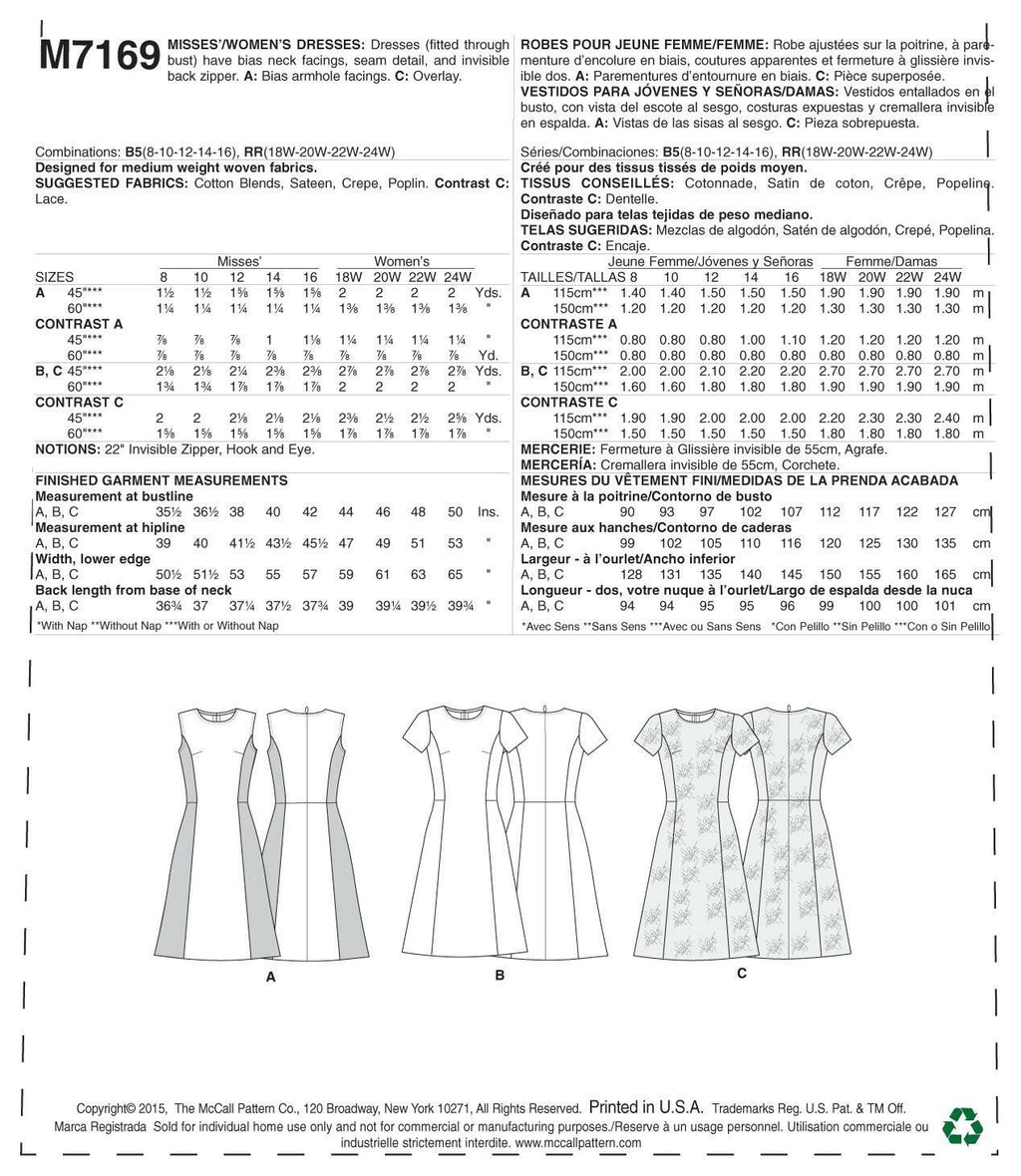 McCall's Patterns M7169 Misses'/Women's Dresses Sewing Template, RR