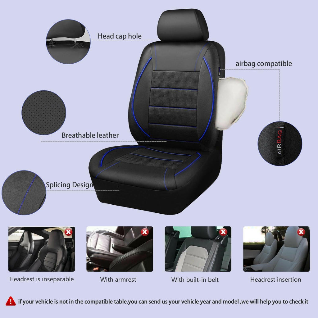 CAR PASS Universal FIT Piping Leather Car Seat Cover, for suvs,Van,Trucks,Airbag