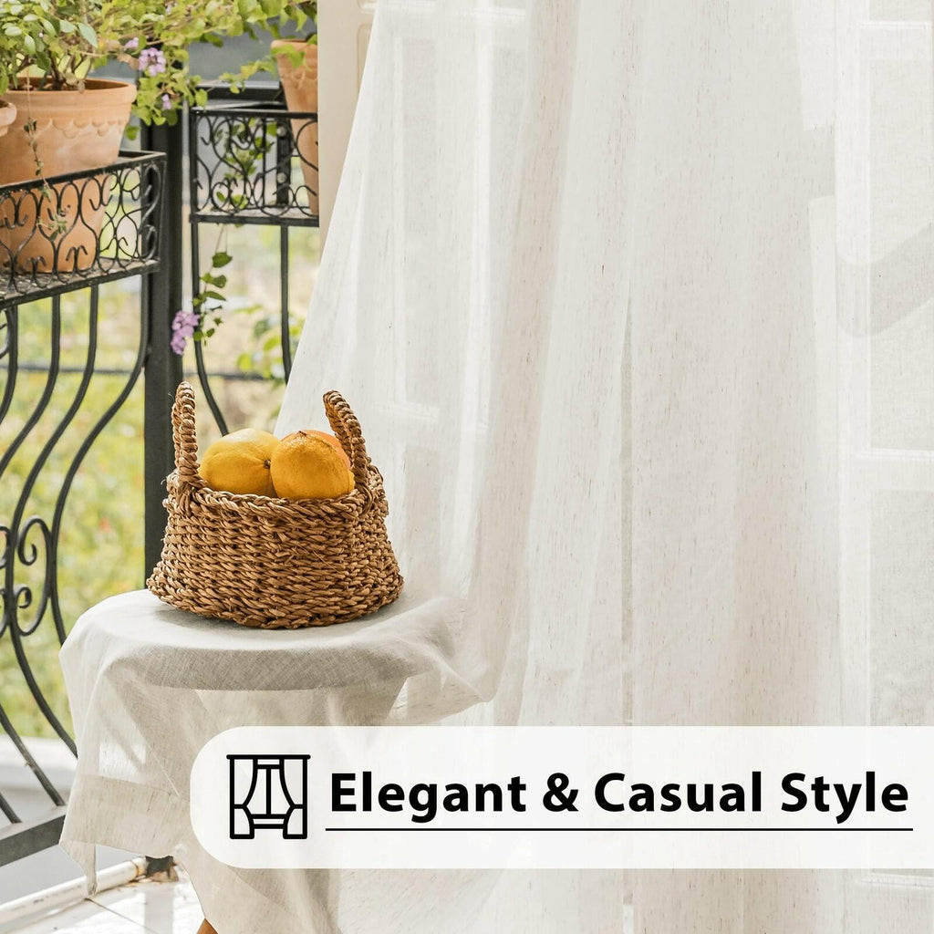 FMFUNCTEX Linen Sheer Curtains for Bedroom, Beige Curtains 84 inches Long for
