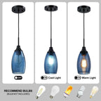 1 PACK Viinew Mini Glass Pendant Light Handblown Clear Dark Blue Seeded Glass