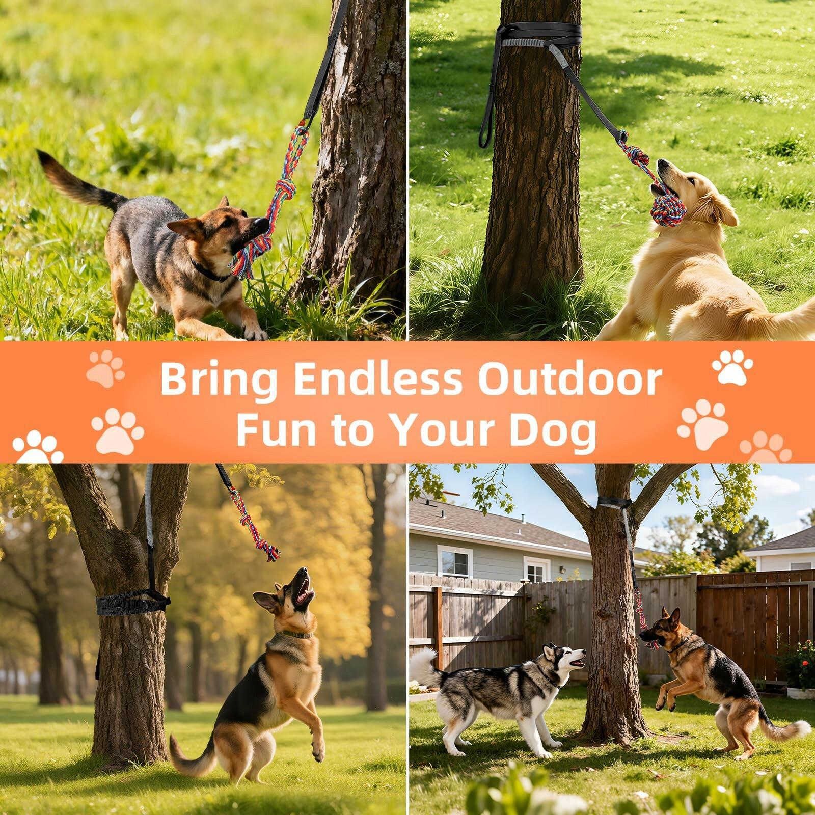 Tivray Outdoor Bungee Tug Toy, Dog Hanging Bungee Tug Toy with 3 Dog Chew Ropes,