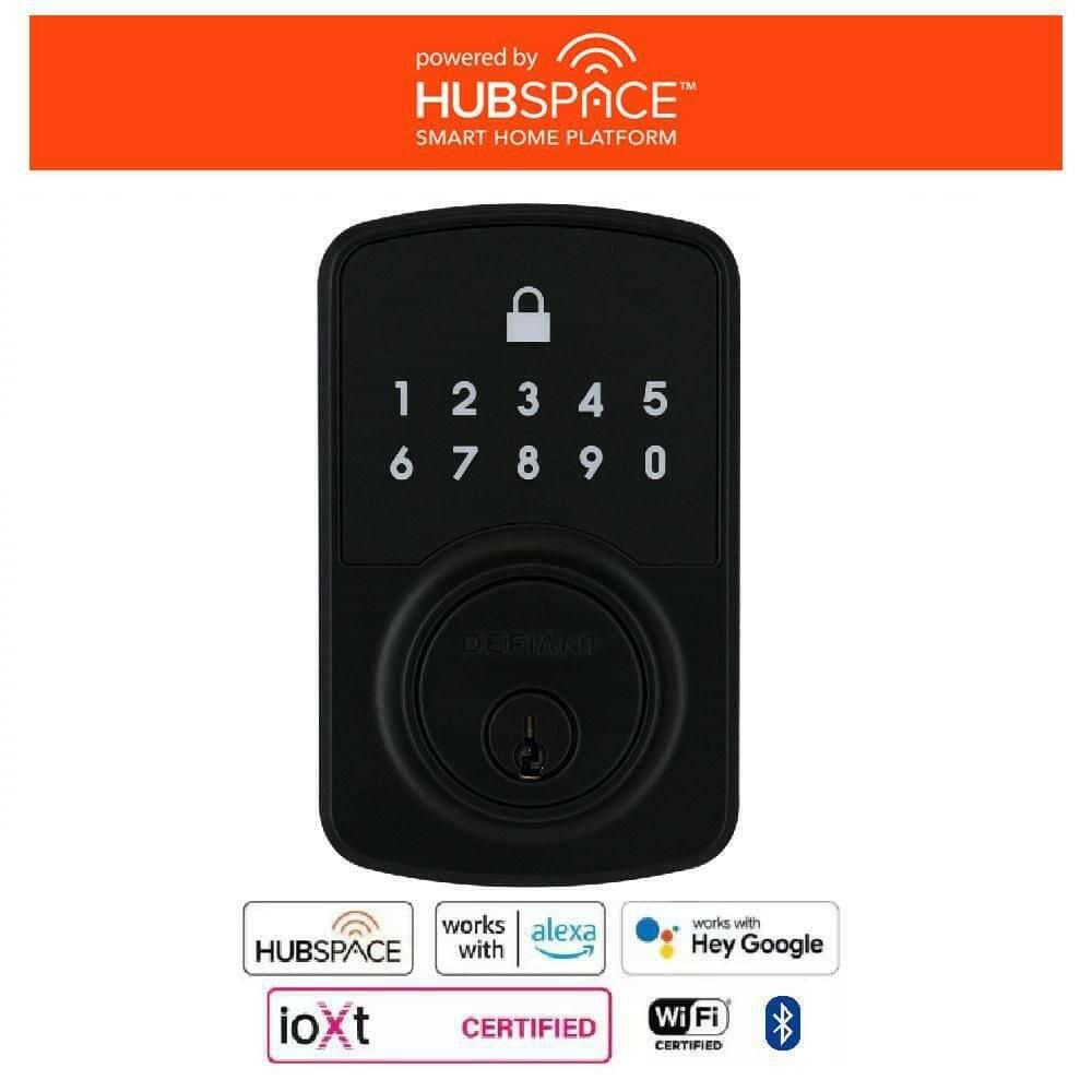 Square Compact Matte Black Electronic Single Cylinder Deadbolt Wi-Fi Enabled