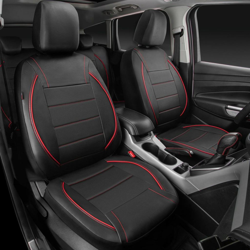 Black and Red CAR PASS Universal FIT Piping Leather Car Seat Cover, for