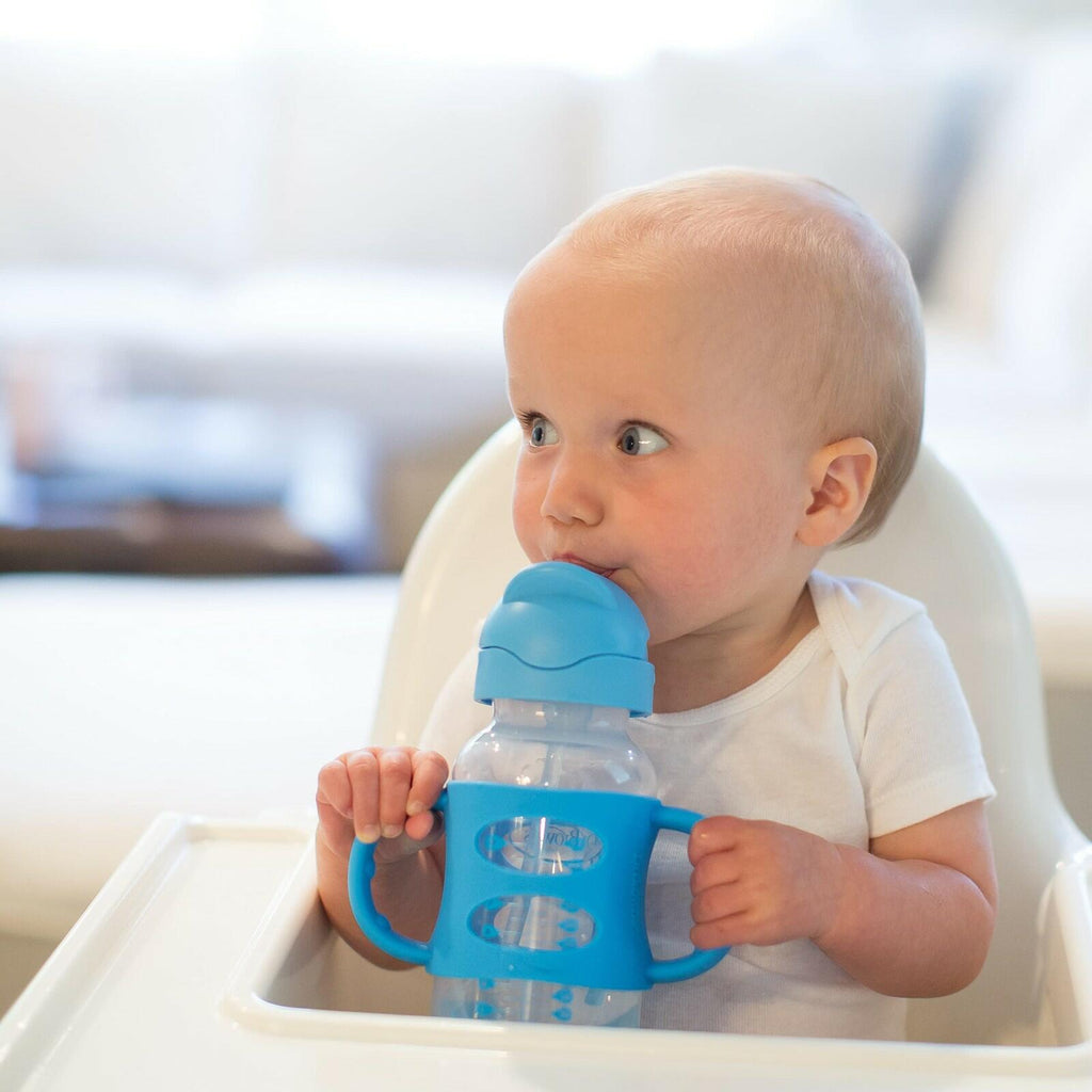 Dr. Brown's Milestones Wide-Neck Sippy Straw Bottle with 100% Silicone Handles