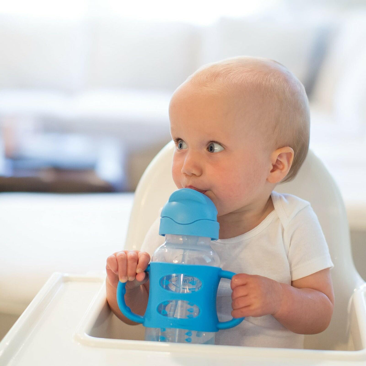 Dr. Brown's Milestones Wide-Neck Sippy Straw Bottle with 100% Silicone Handles