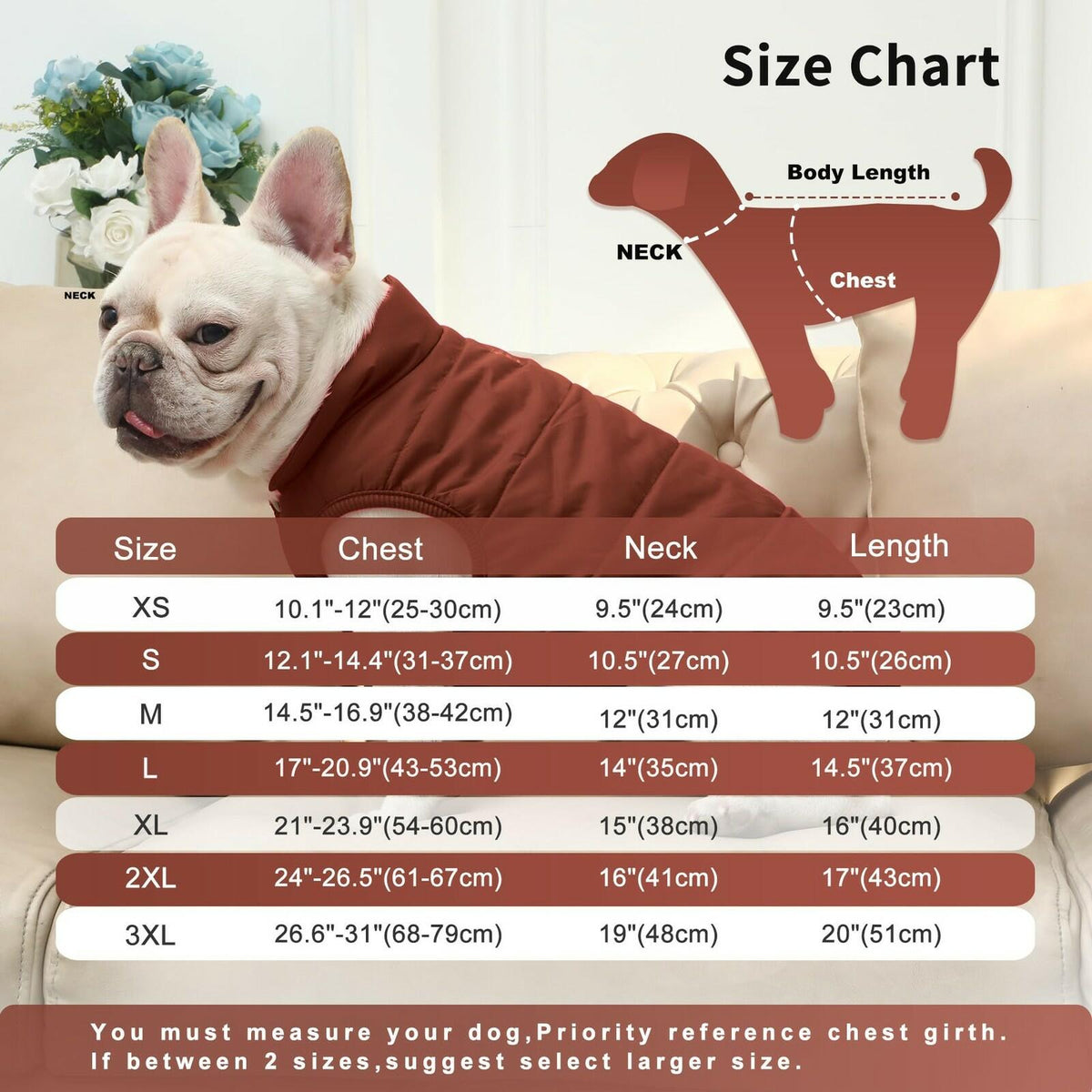 JoyDaog 2 Layers Fleece Lined Warm Dog Jacket for Puppy Winter Cold Weather,Soft