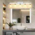 GarveeTech 4 Light Bathroom Light Fixtures Chrome with Hammered Glass Shade,