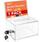VOISEN Clear Donation Box with Lock,  6.2x4.6x3.9 Inch Ballot Box with Sign