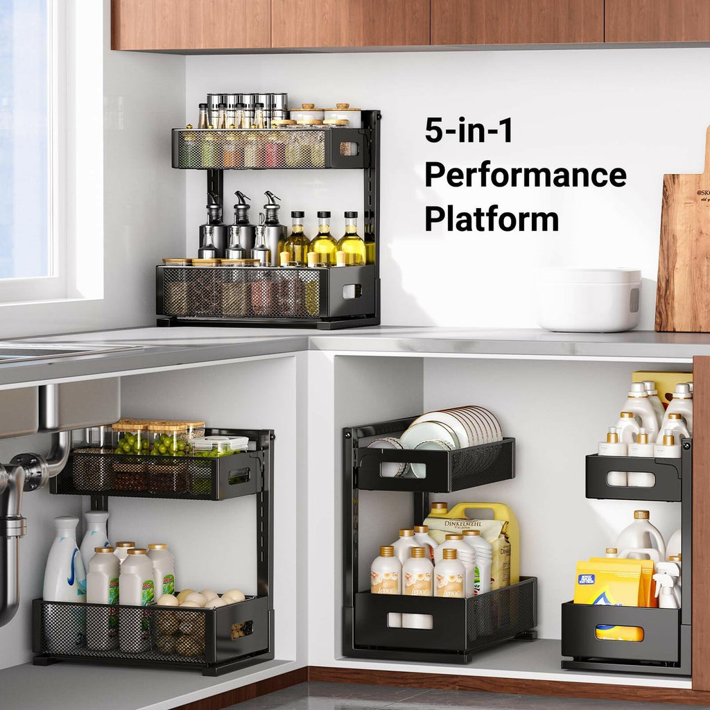 TISTAYA Under Sink Organizer, Metal Under Sink Organizers and Storage, Slide Out