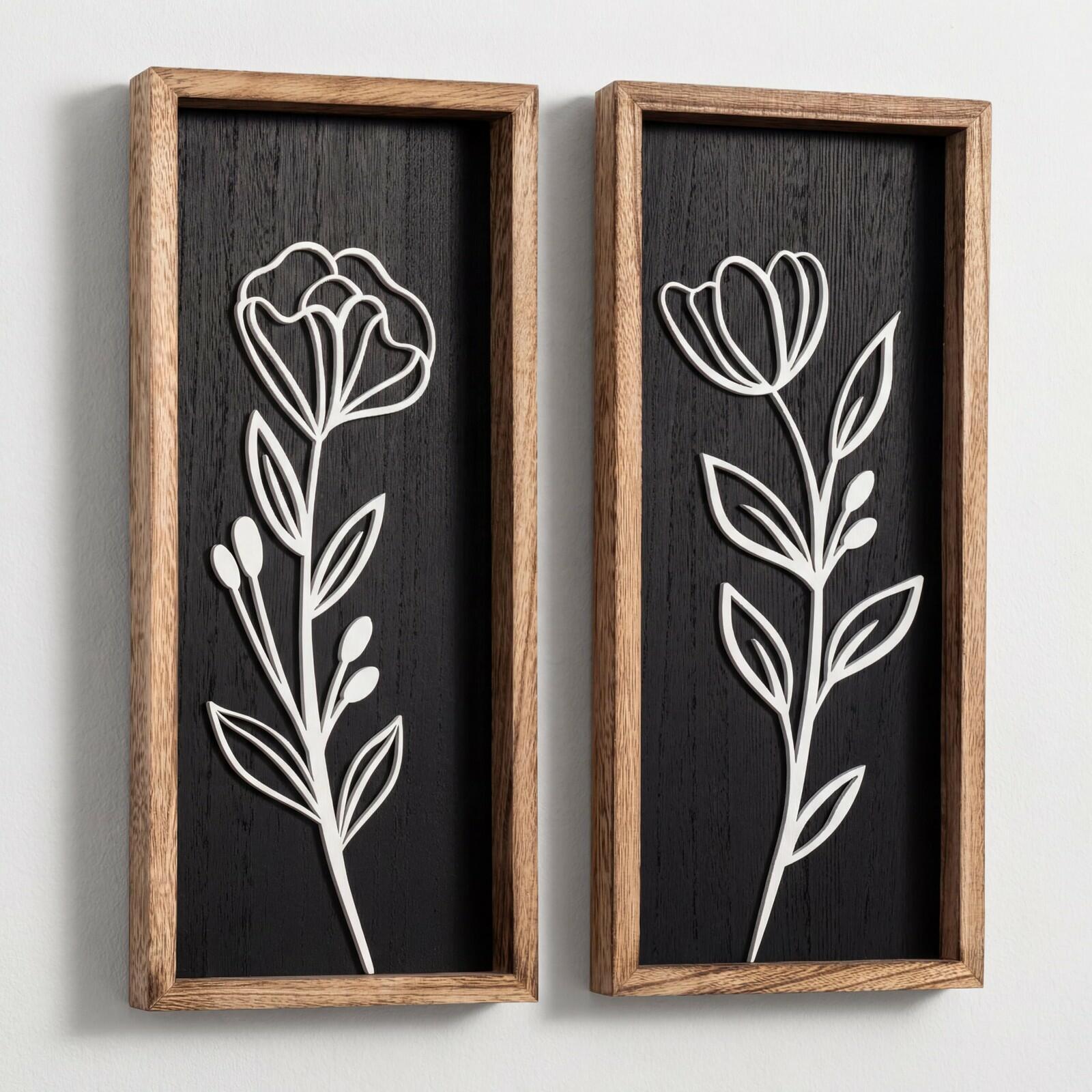 3D Vintage Black Living Room Decor (Set of 2) Lightweight, Wooden Ready-to-Hang