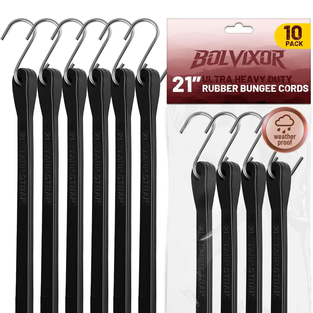 Bolvixor Bungee Cords with Hooks (10 Pack) – 21" Heavy Duty EPDM Rubber Tarp
