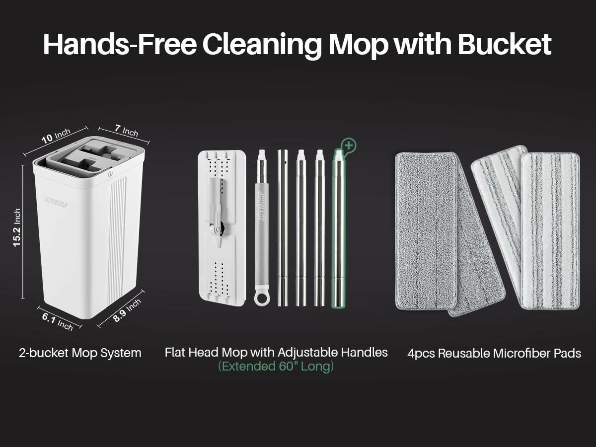 JOYMOOP Mop and Bucket Set with Wringer, Flat Mops for Floor Cleaning, Wall Mop