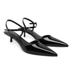 SAMMITOP Womens Black Kitten Heels Closed Pointed Toe Ankle Strap Slingback