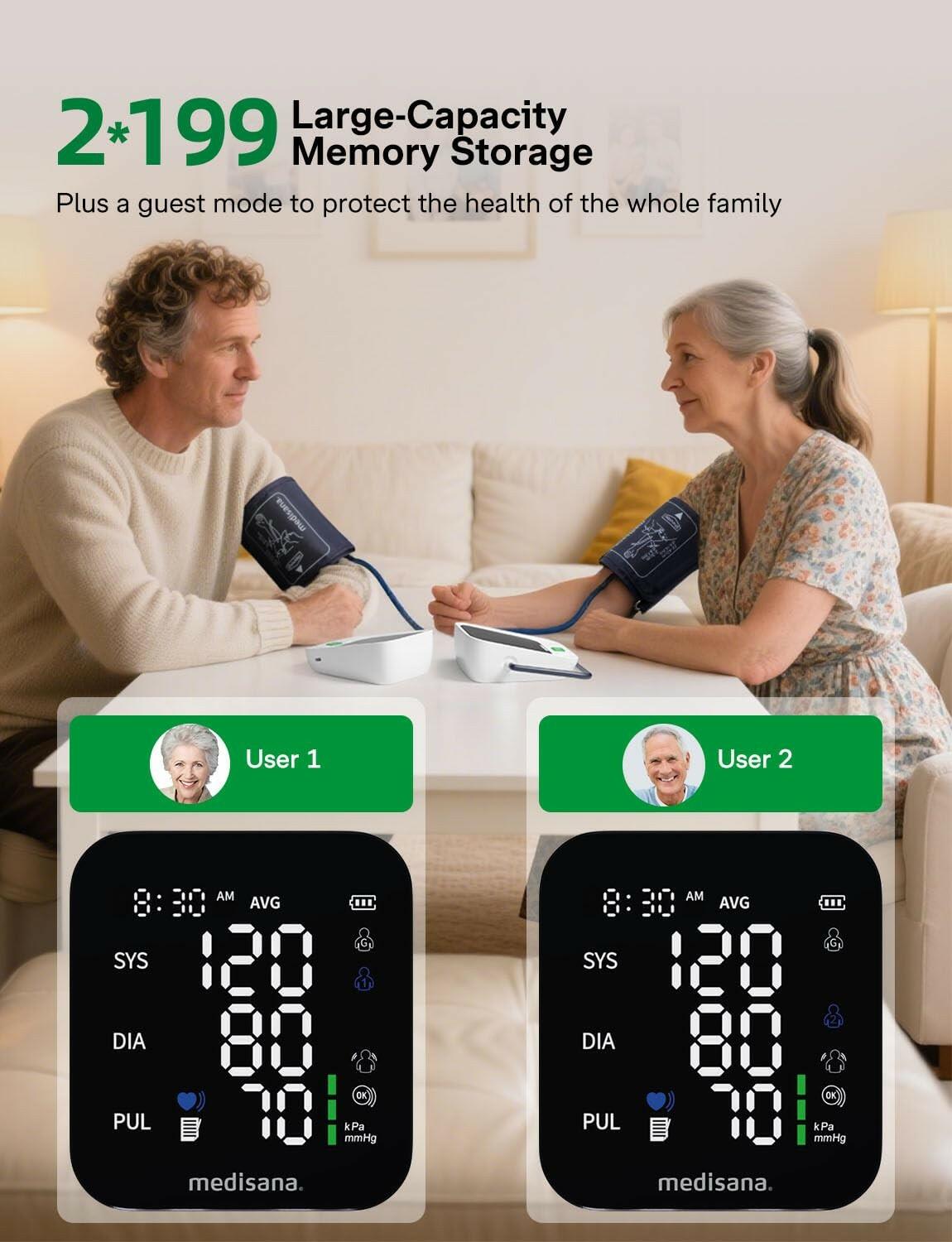 Blood Pressure Monitor with 2x199 Sets Memory, Medisana Automatic Upper Arm