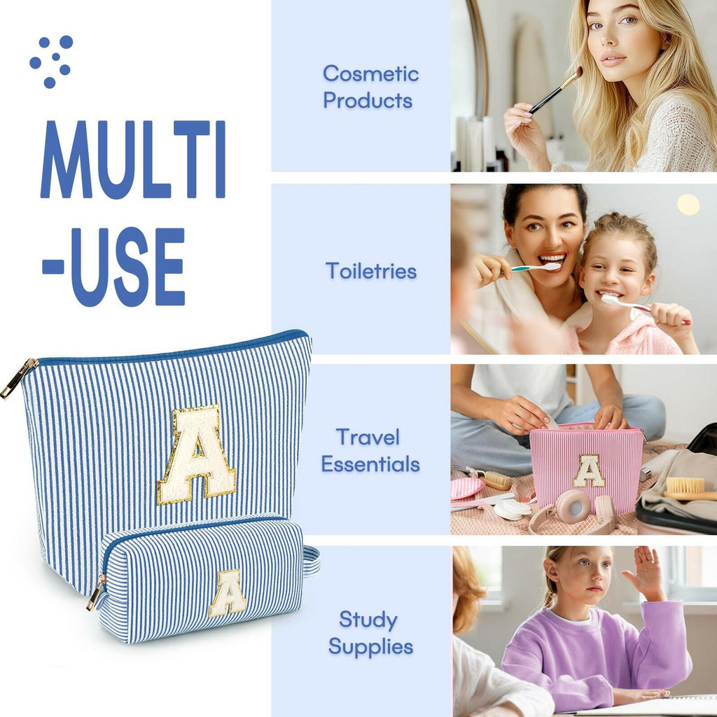 2 PCS Initial Makeup Bags for Women: Cosmetic Bag for Travel Toiletry - Birthday