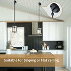 Ejerlya Farmhouse Pendant Light, Rustic White Wood and Metal Cage Hanging Light