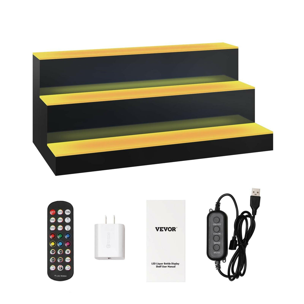 VEVOR LED Lighted Liquor Bottle Display, 3 Tiers 24 Inches, Supports USB,