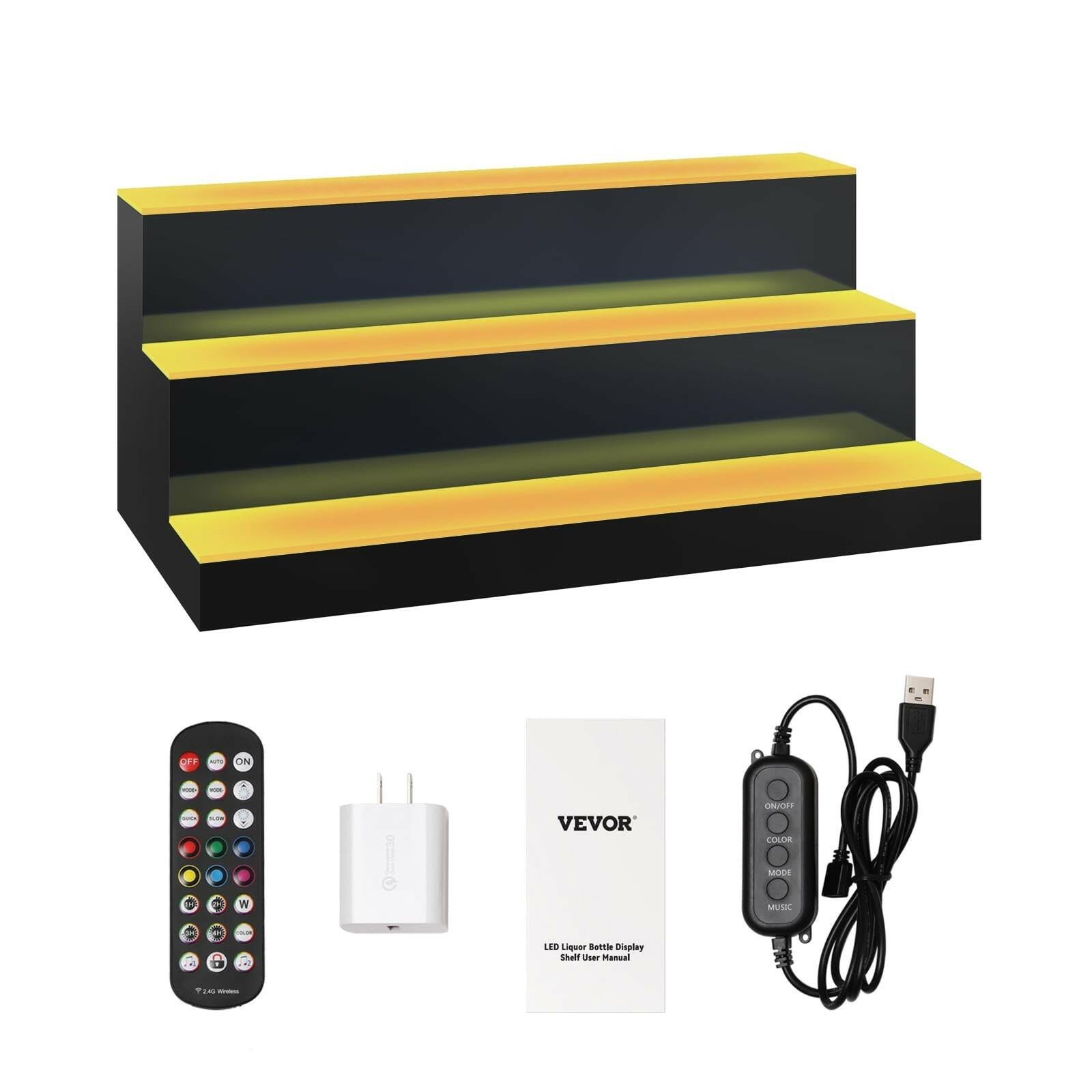 VEVOR LED Lighted Liquor Bottle Display, 3 Tiers 24 Inches, Supports USB,