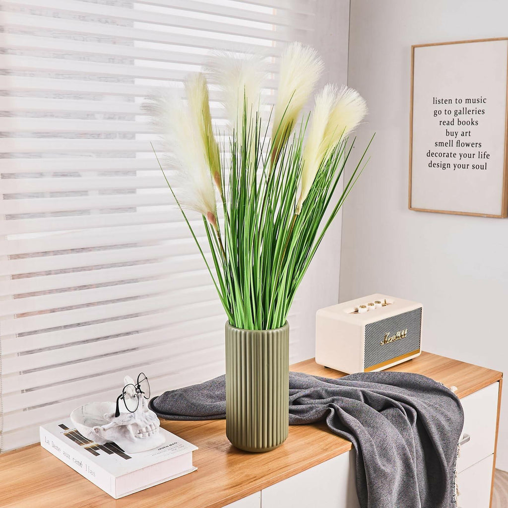 Green Ceramic Flower Vase for Pampas Grass, 8 inch Small Decorative Centerpiece