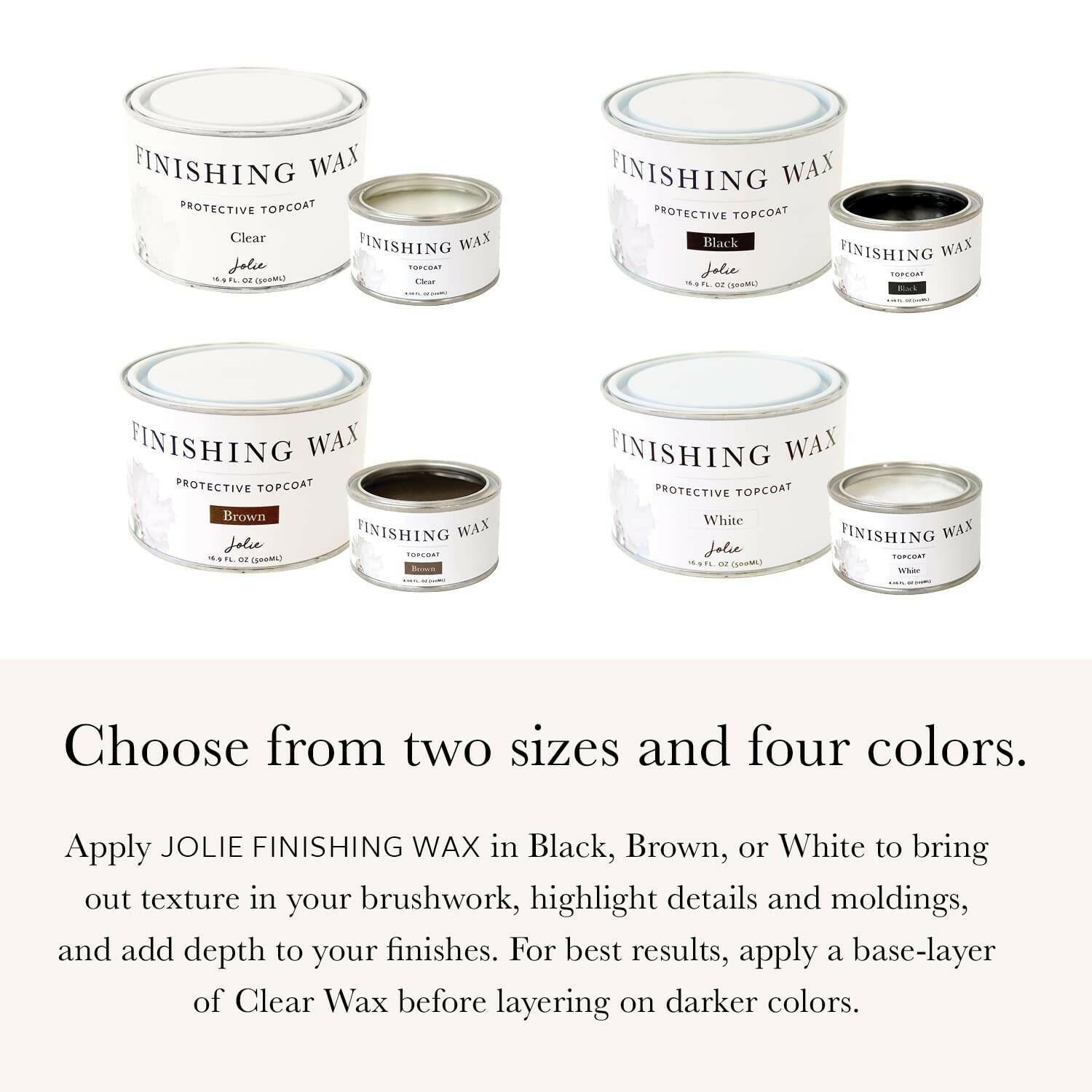 Jolie Finishing Wax - Protective topcoat Paint - Use on interior furniture,